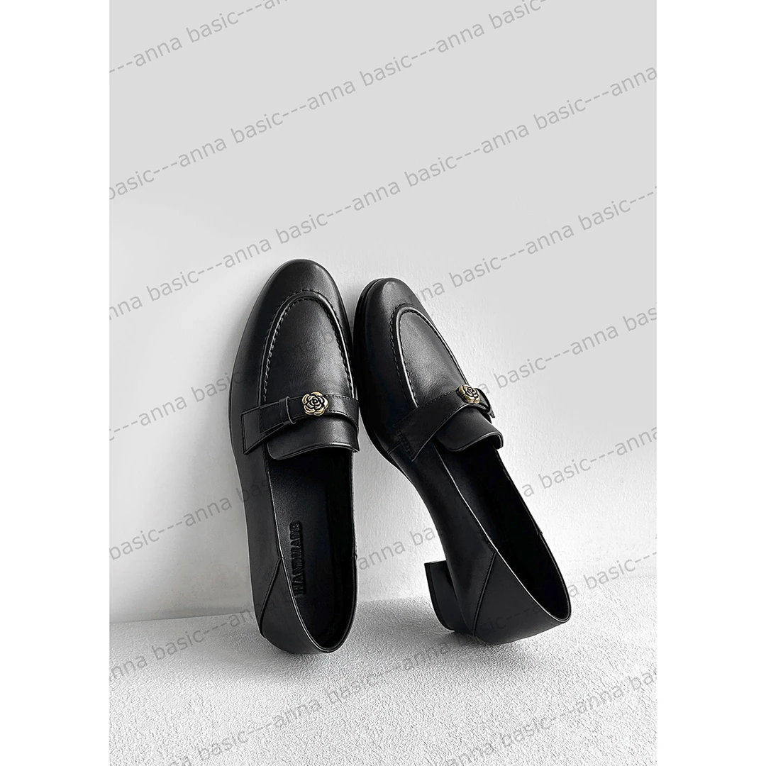 3cm/ALK1801牛皮粗跟单鞋女韩版百搭乐福鞋英伦风真皮平跟圆头鞋