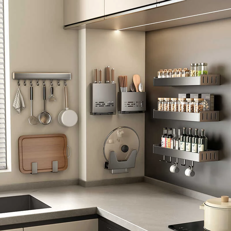 德国优选厨房置物架壁挂式免打孔调味料用品刀架挂架家用收纳架