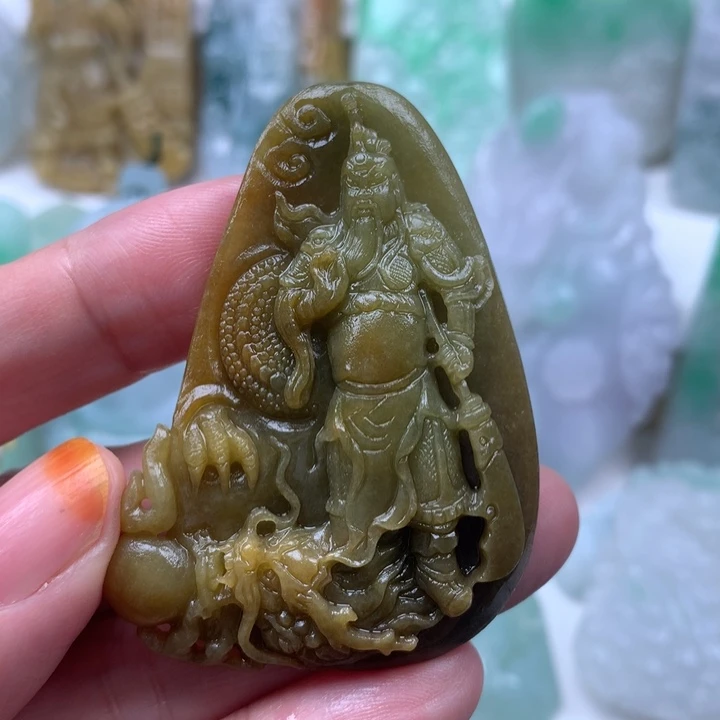 定制翡翠未镶嵌挂件关公挂件