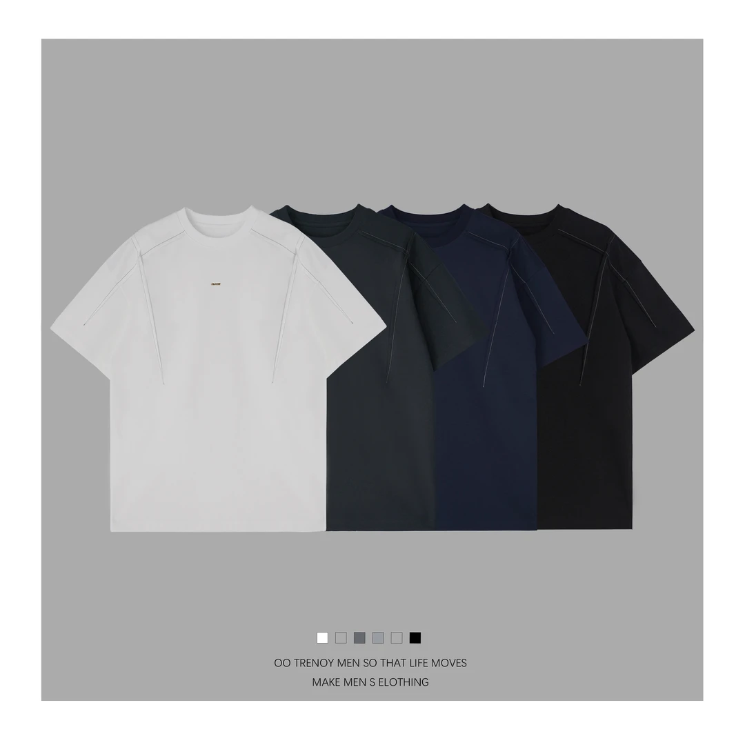 阿泽专属-春夏休闲短袖分割明线拼接设计感潮流舒适透气T恤 16019