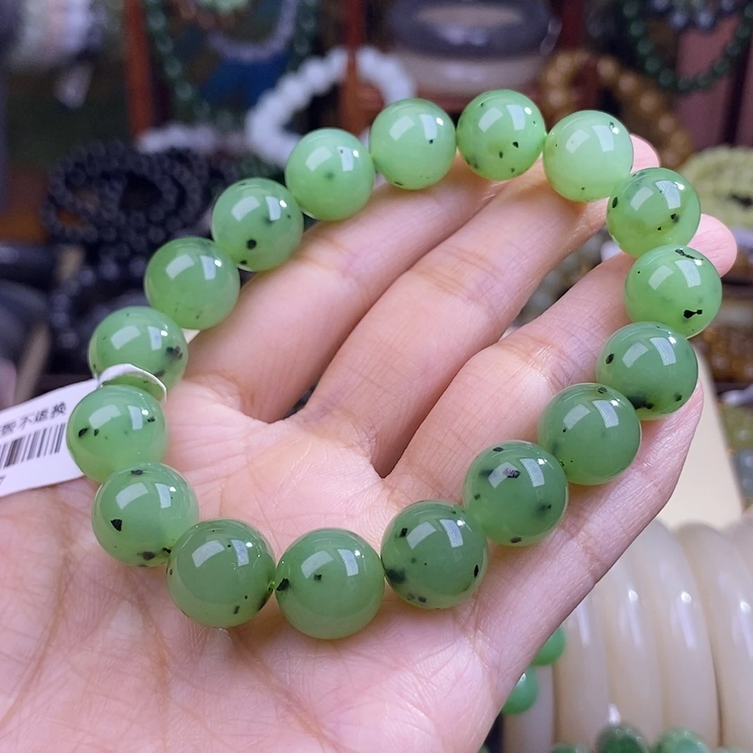 哼***和田玉未镶嵌颈饰碧玉猕猴桃手串12m苹果绿原皮