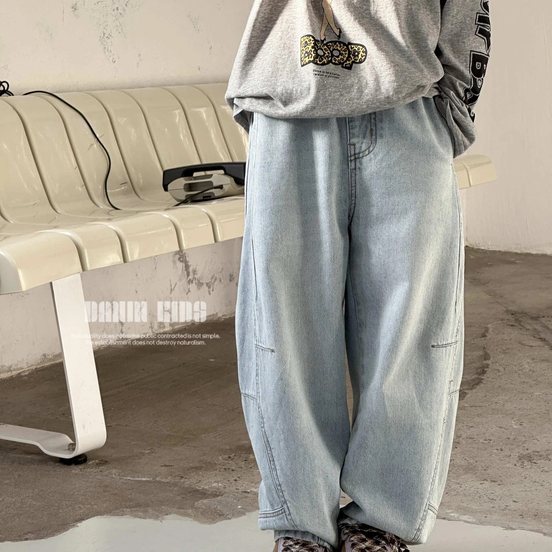 【嗒囜】女童裤子春季水洗宽松牛仔裤中大童百搭休闲显瘦牛仔弯刀裤