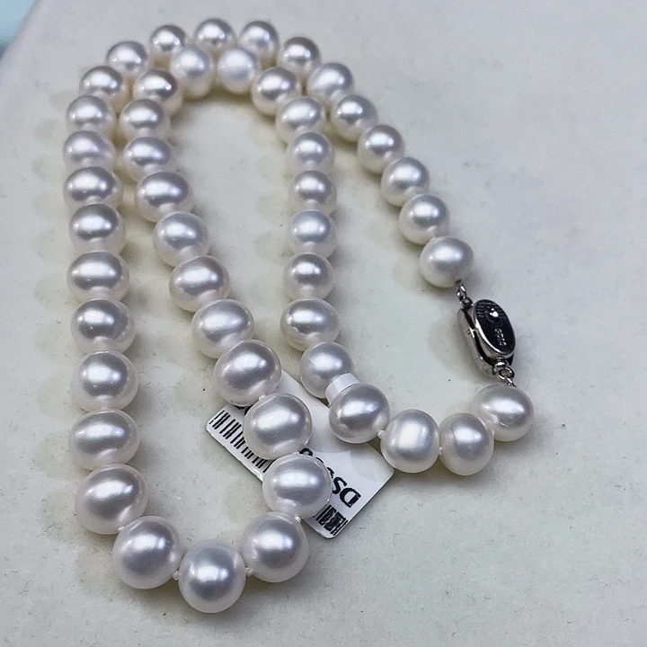 颈饰银S925镶嵌淡水珍珠卡9到10高品极光冷白丝绸光