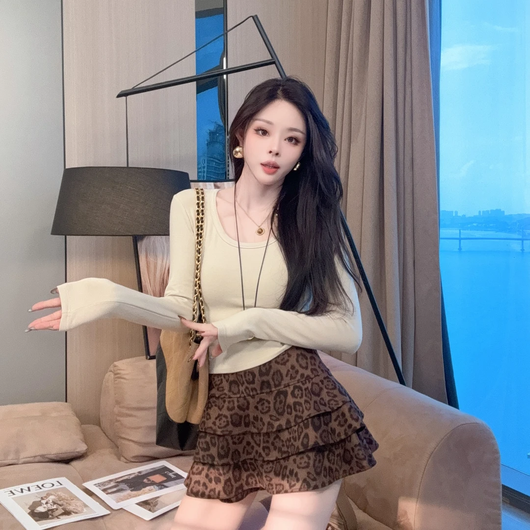 【晓溪服饰】长袖轻职风女休闲风百搭时尚女士螺纹弹力T恤6567