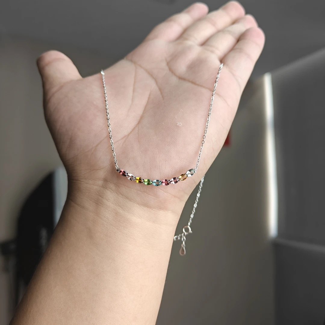 约3*4mm碧玺S925银项链