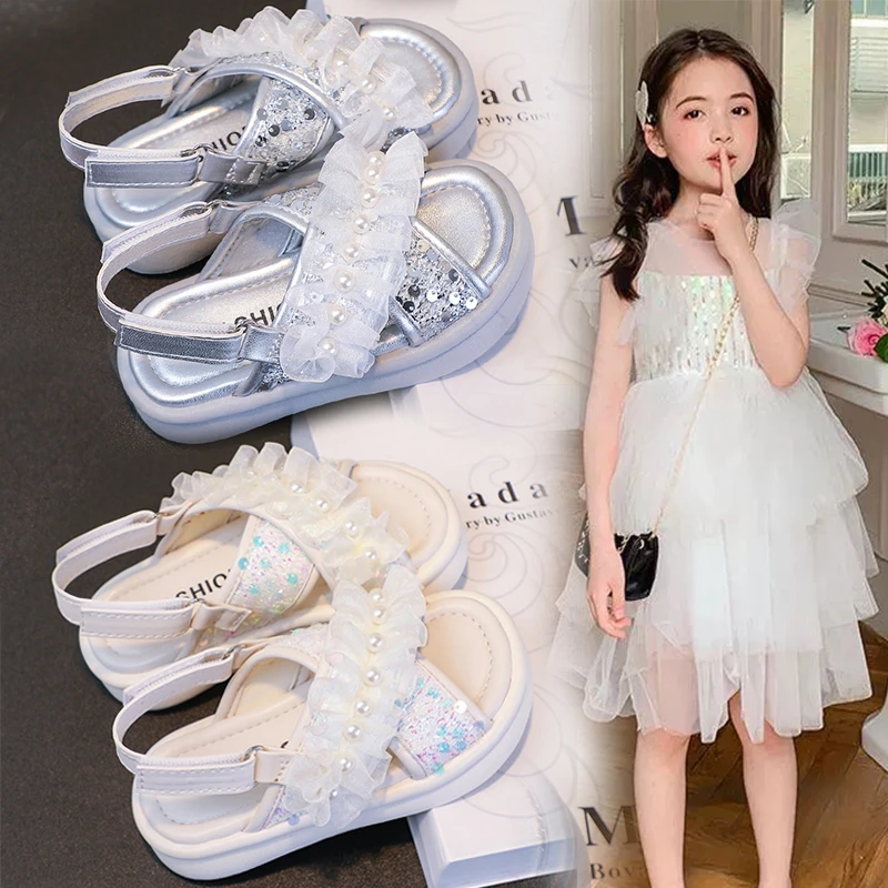 女童凉鞋童鞋2025夏季新款儿童珍珠鞋小女孩宝宝洋气公主鞋中大童