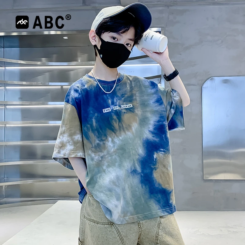 ABC男童夏季T恤2025新款儿童扎染时髦洋气上衣中大童男孩宽松短袖