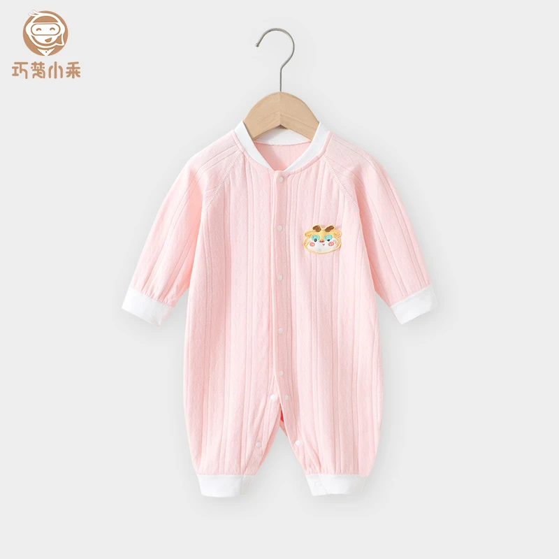婴幼儿连体衣开裆透气纯棉薄款单排扣爬服哈衣男女宝宝长袖居家服