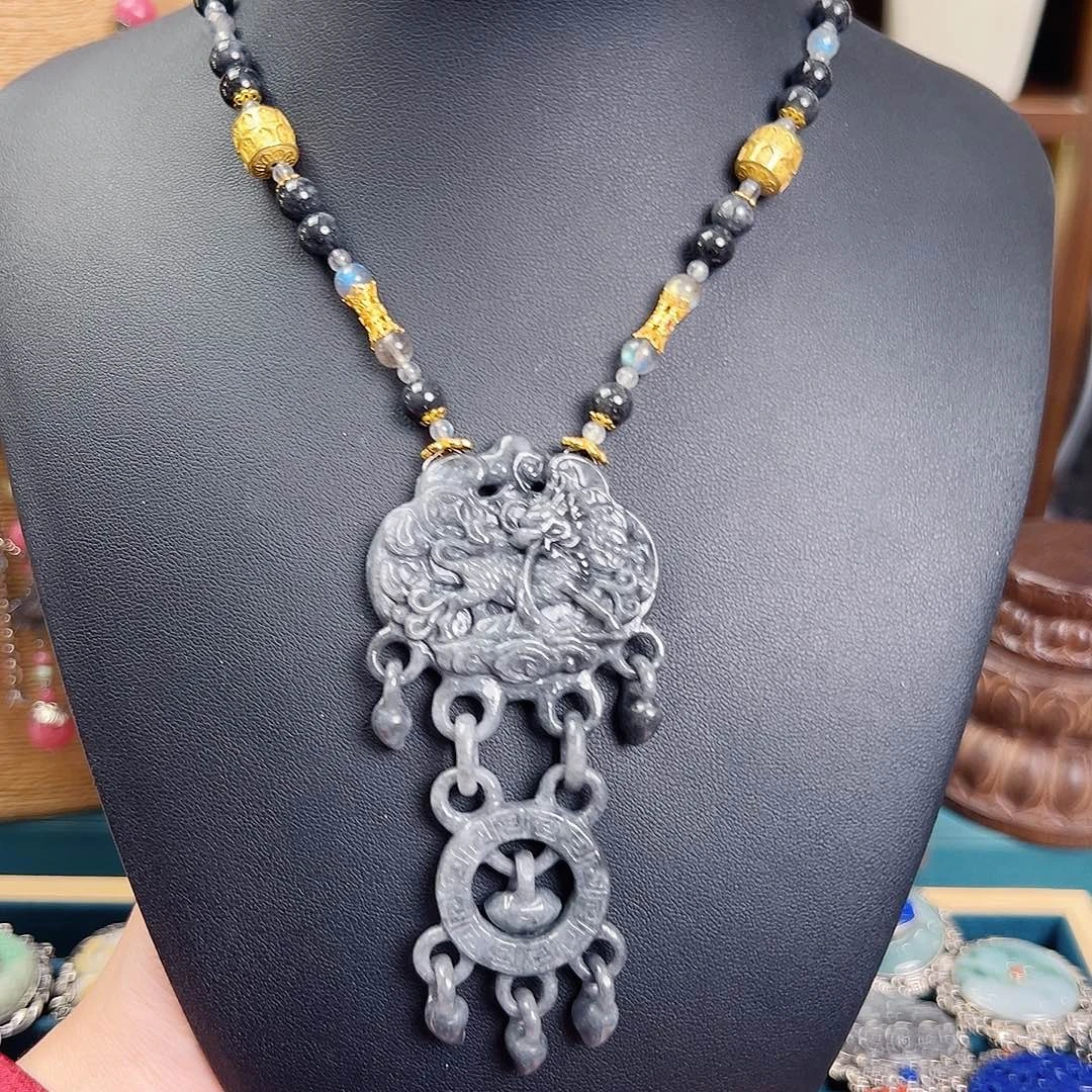 翡翠银S925镶嵌项链项链