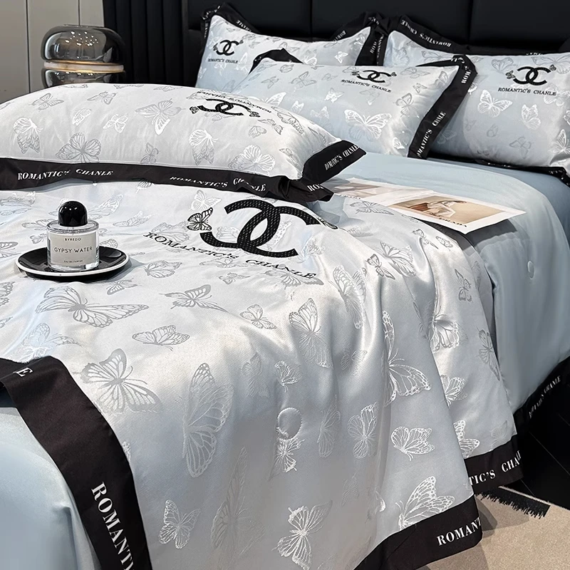 A类水洗冰丝夏凉被四件套轻奢高级感刺绣床上用品裸睡床单三件套4