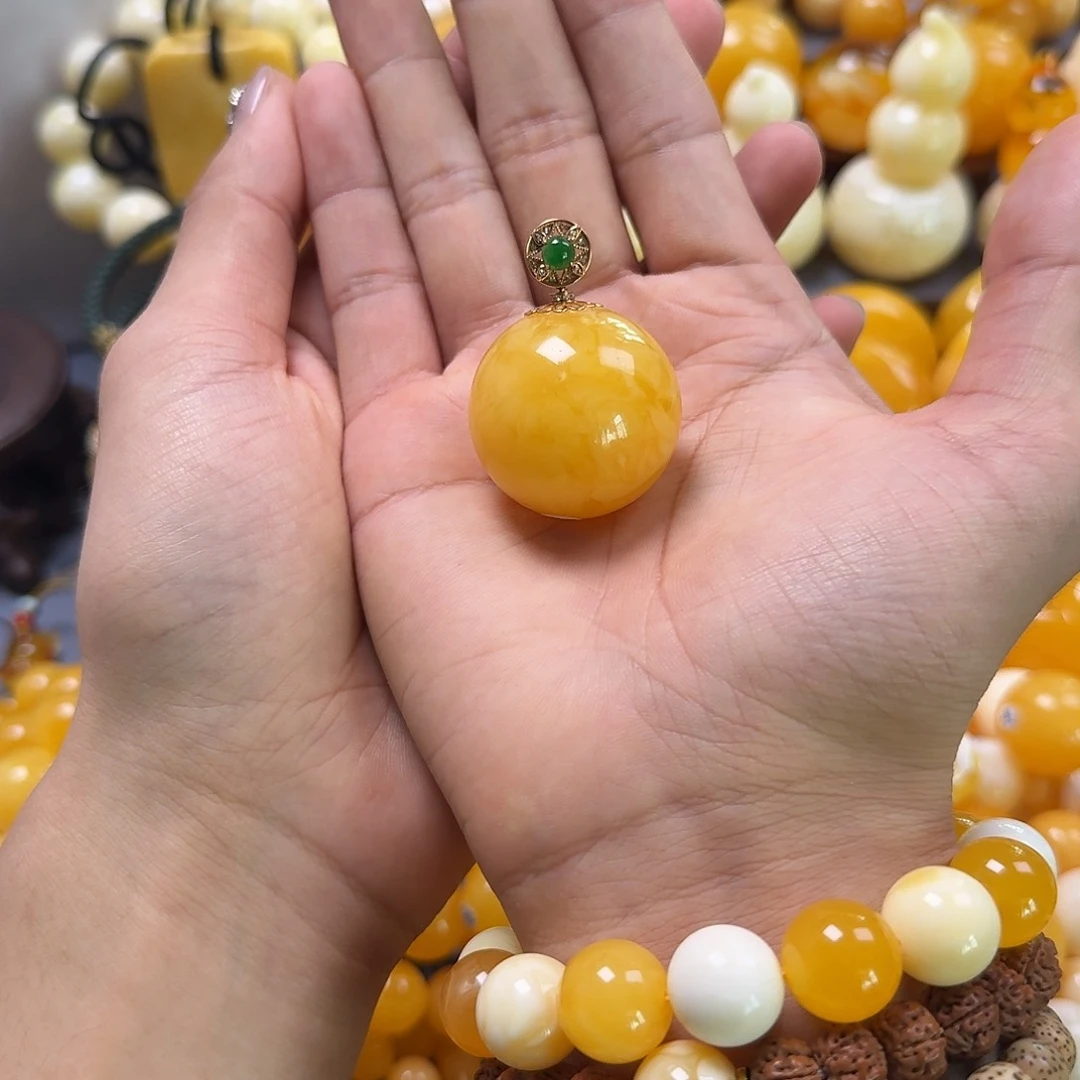 琥珀珠宝奇石18K金镶嵌圆球32mm