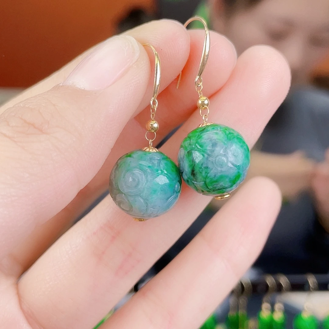 翡翠18K金镶嵌耳饰