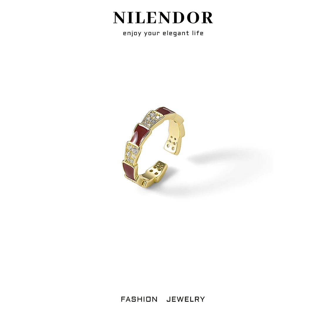 铜合金合成锆石戒指 D-60时尚气质蛇骨红色戒指