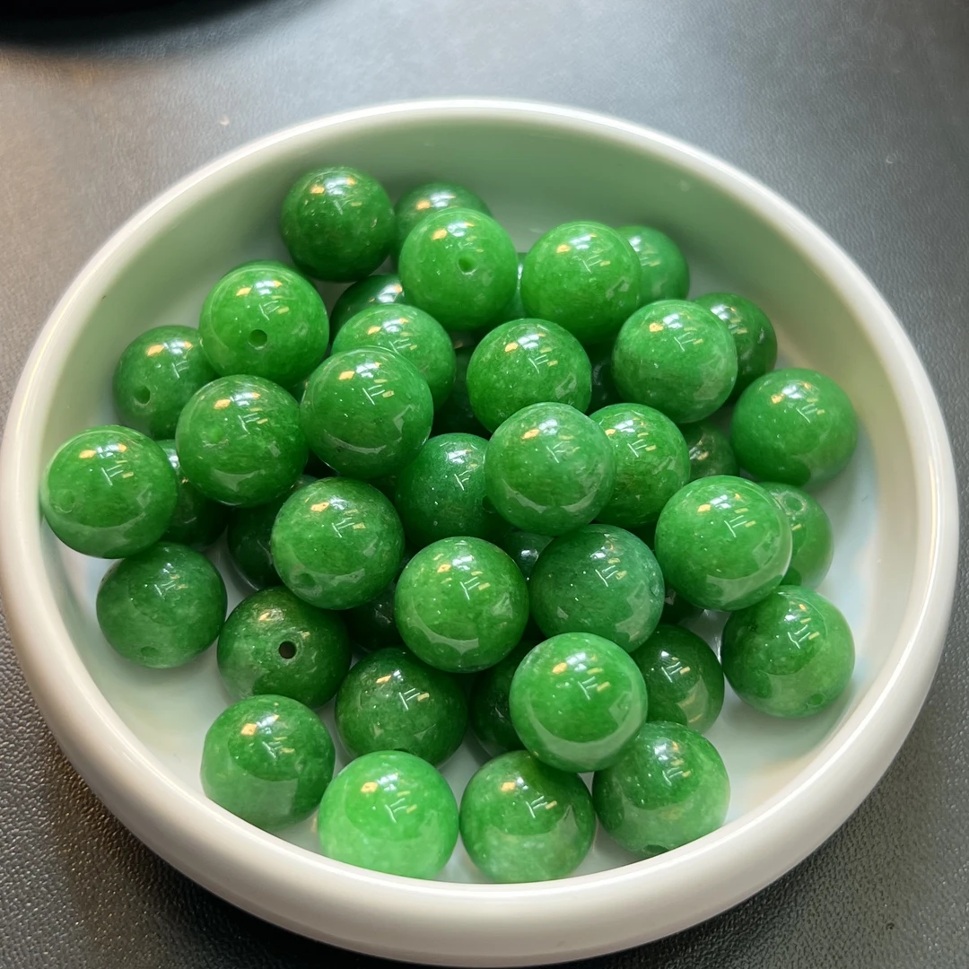 天然珠宝玉石 深翠豆绿Y2718 8mm 30颗（赠弹力线）