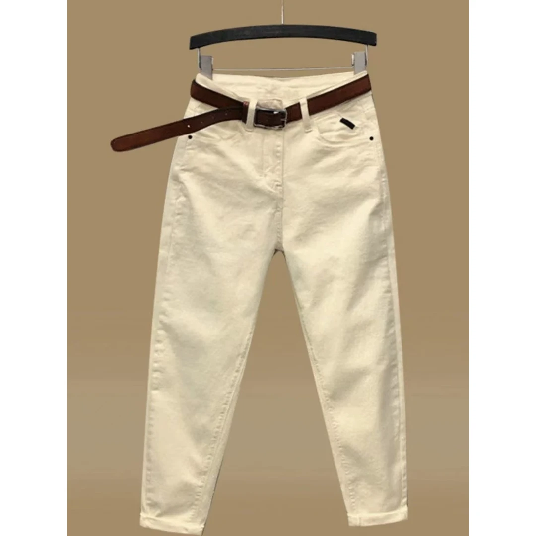 7192 【有腰带】白色高腰百搭小脚裤牛仔裤 W17
