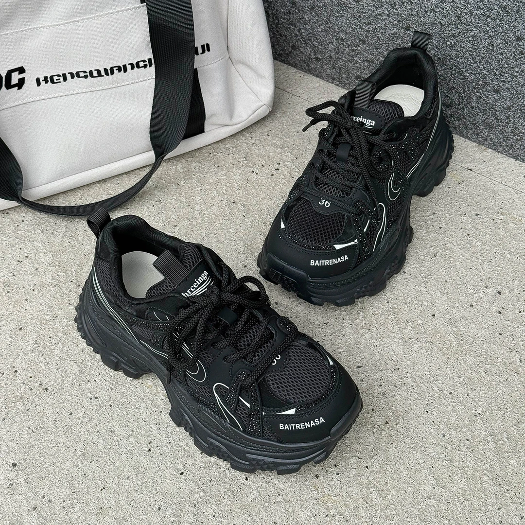 6cm黑色老爹鞋女2025新款爆款秋季百搭显脚小增高厚底潮流休闲鞋