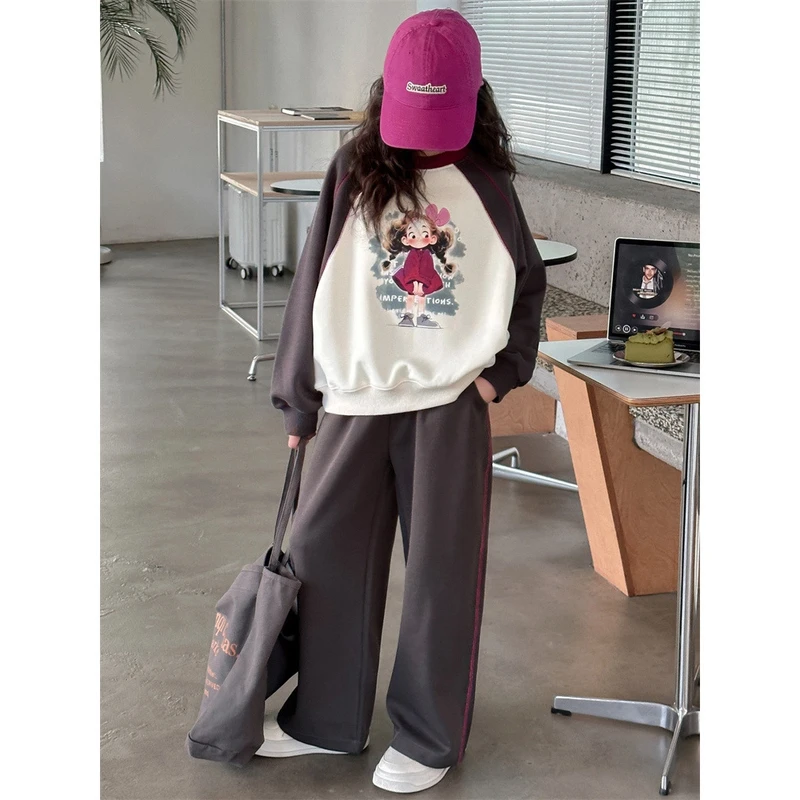 女童运动春装套装2025新款韩系8-15岁中大童春秋卫衣洋气两件套潮