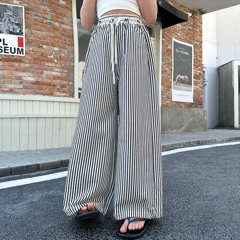 女童夏季直筒裤2025新款洋气时尚条纹休闲裤6-12岁中大童夏款裤子