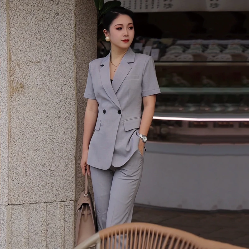 A1043高级感西装套装女2025新款夏季短袖西服外套通勤职业工作服