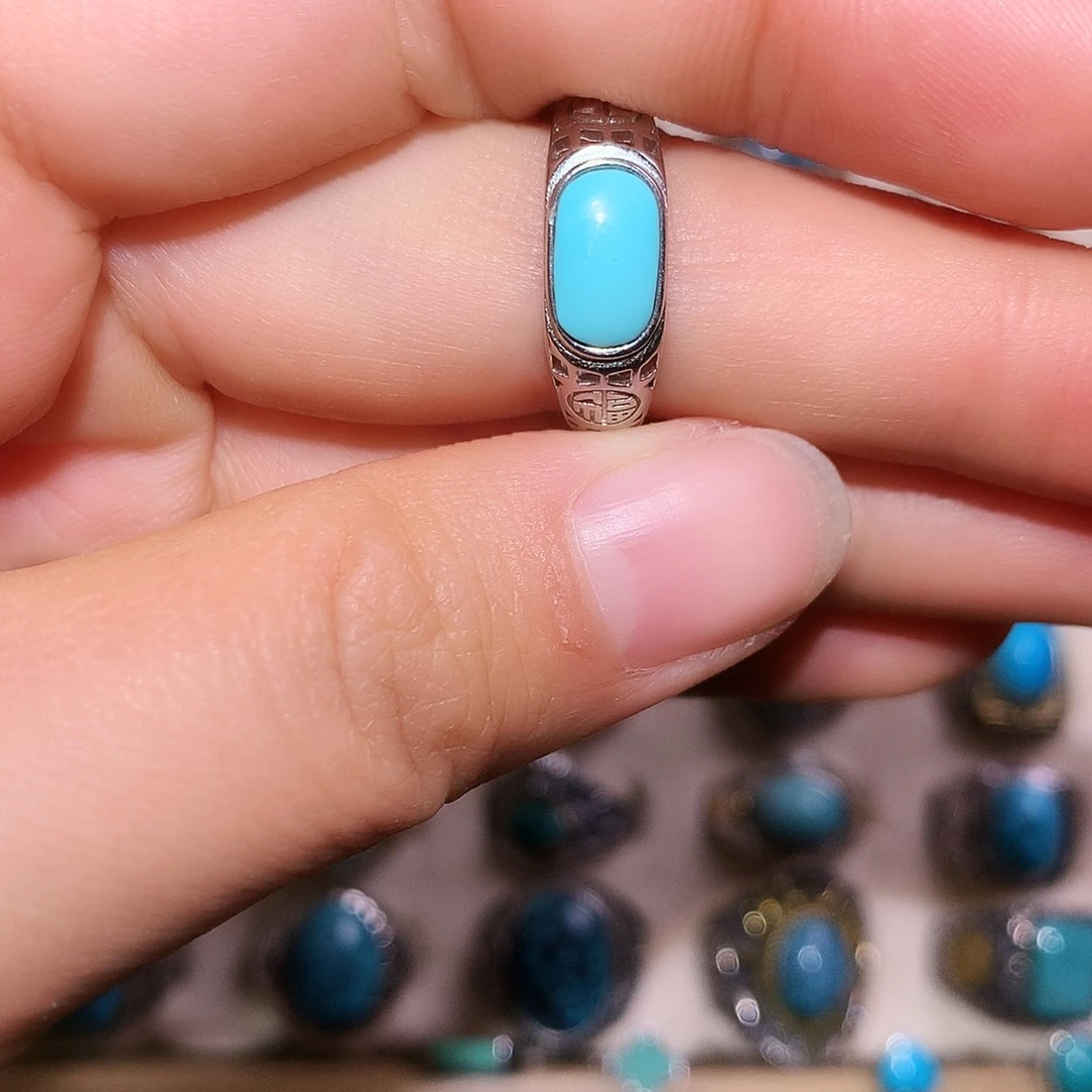 绿松石银S925镶嵌戒指