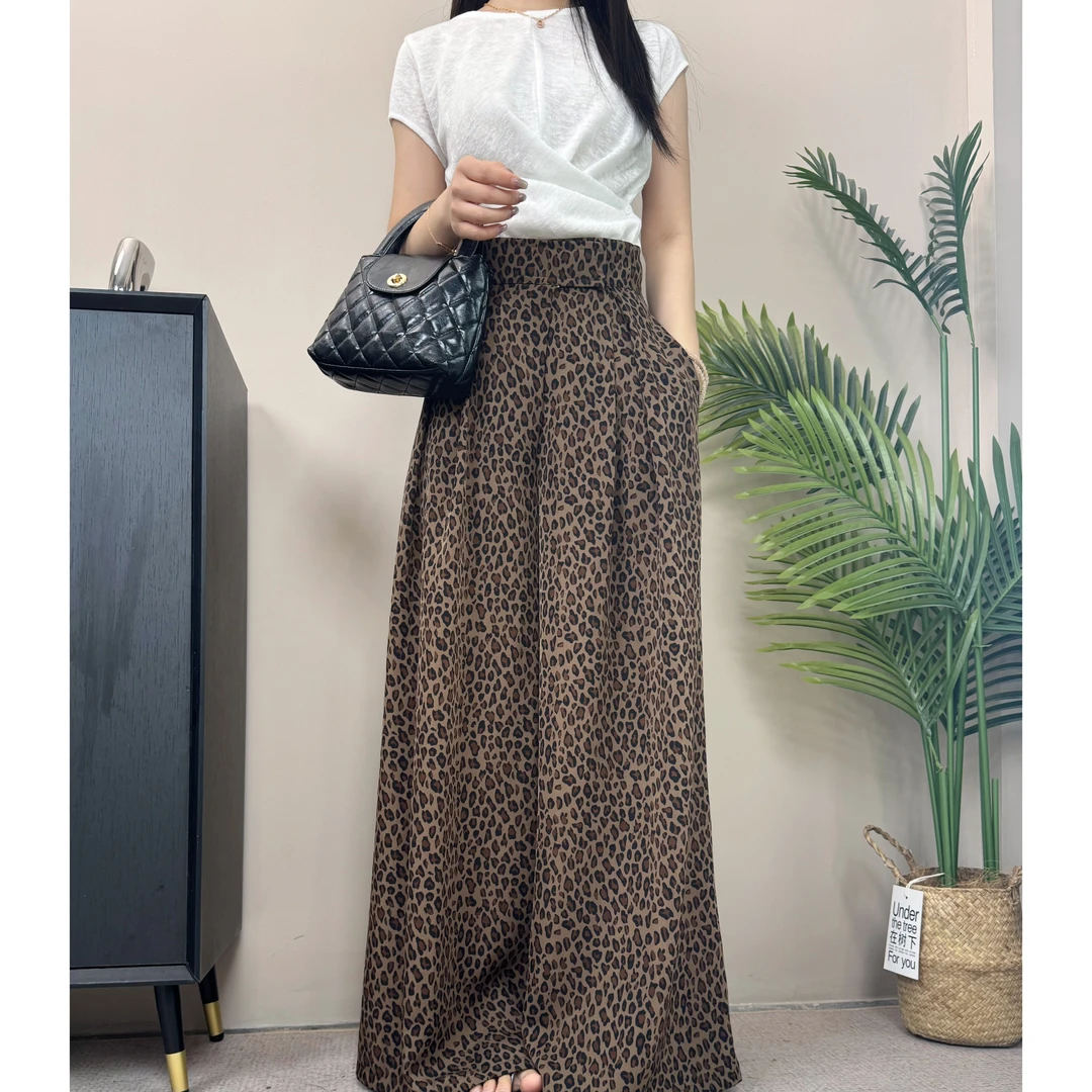 【直播专属】垂感夏季薄款女裤豹纹气质时尚百搭复古中长款印花2689