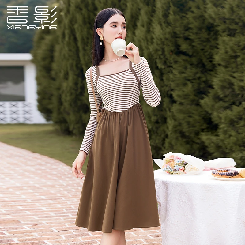 Q833178连衣裙香影条纹连衣裙24秋新款温柔裙子