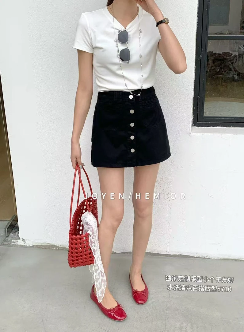 【肉总】洋气显瘦双排扣后腰有弹性短裤裙8710