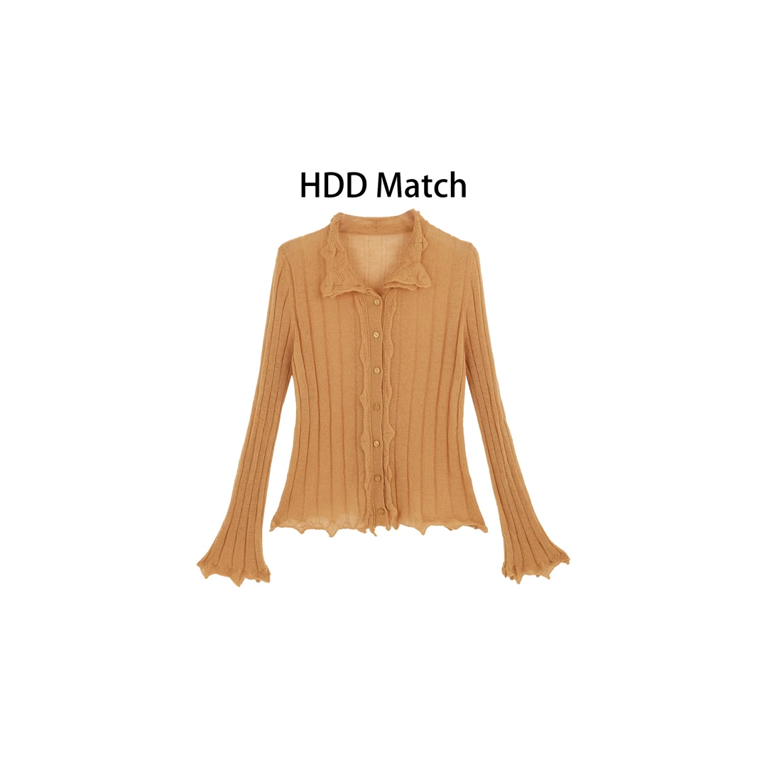 HDD- "针织方程" 羊毛 秋季女款定制花边针织开衫毛衣  Y8617