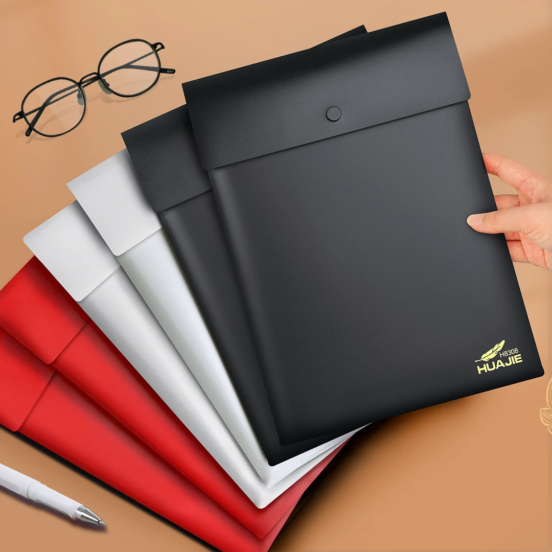 唐门A/【A4按扣磨砂档案袋】华杰实色不透明文件袋加厚防水收纳袋