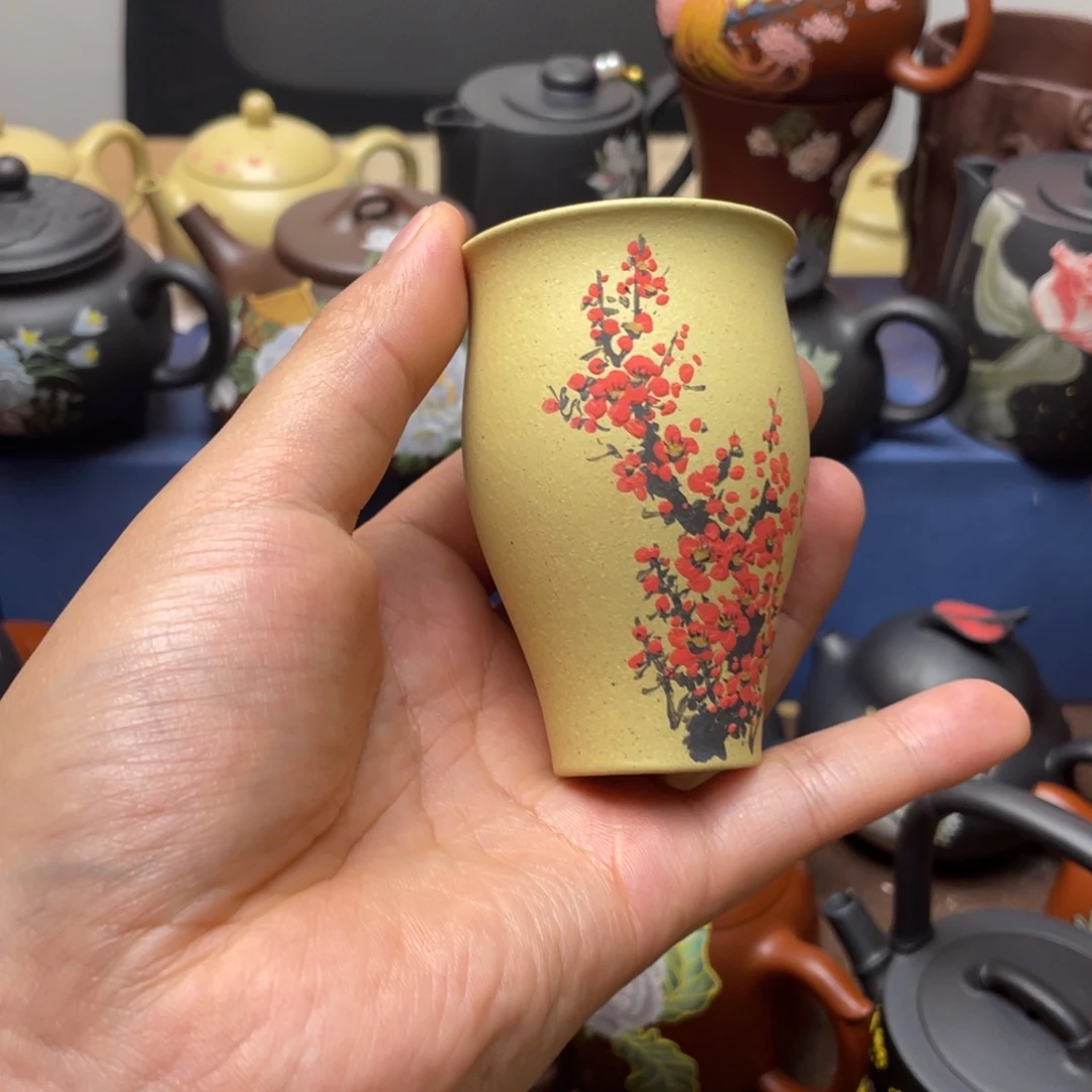 紫泥茶杯紫砂主人杯60cc