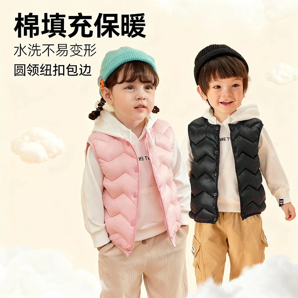 史努比儿童棉马夹秋冬款2025中大童加厚保暖校服神器男童女童背心