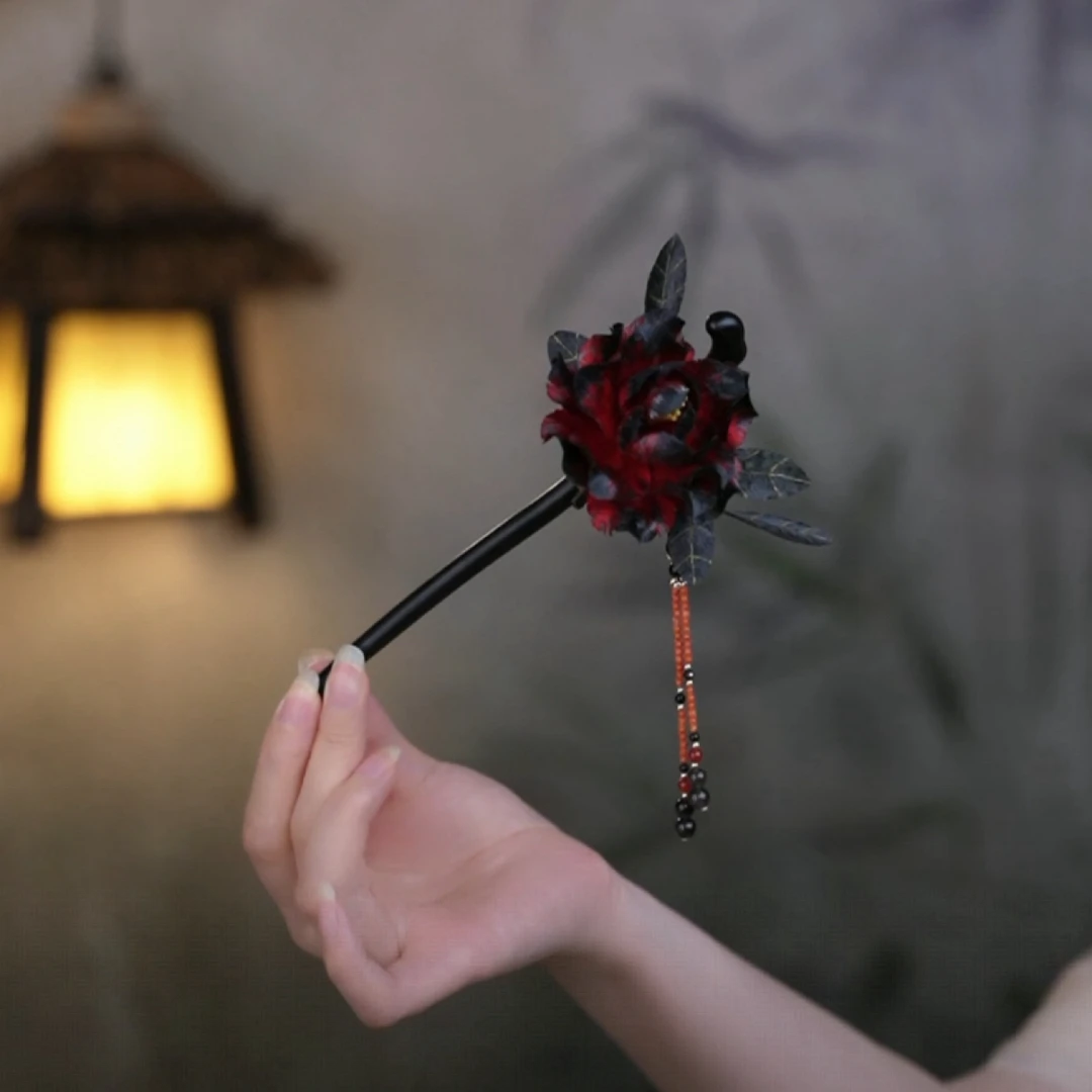 新中式【云檀】非遗古风桑蚕丝绒花花发夹鸭嘴夹日常百搭新中式