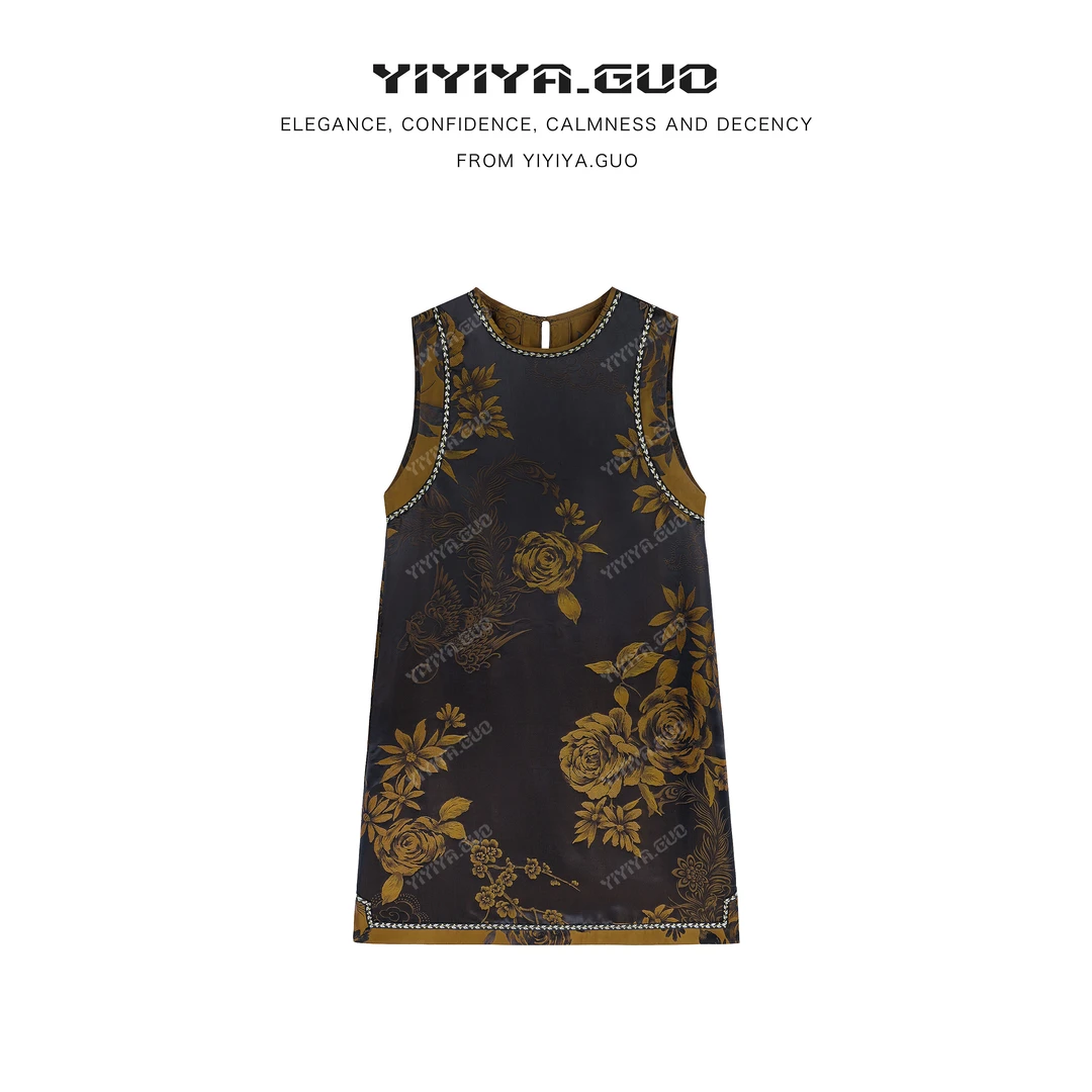 yiyiya.Guo艺艺吖【老缎·黑金富贵】提花轻薄奢雅连衣裙2737SS52