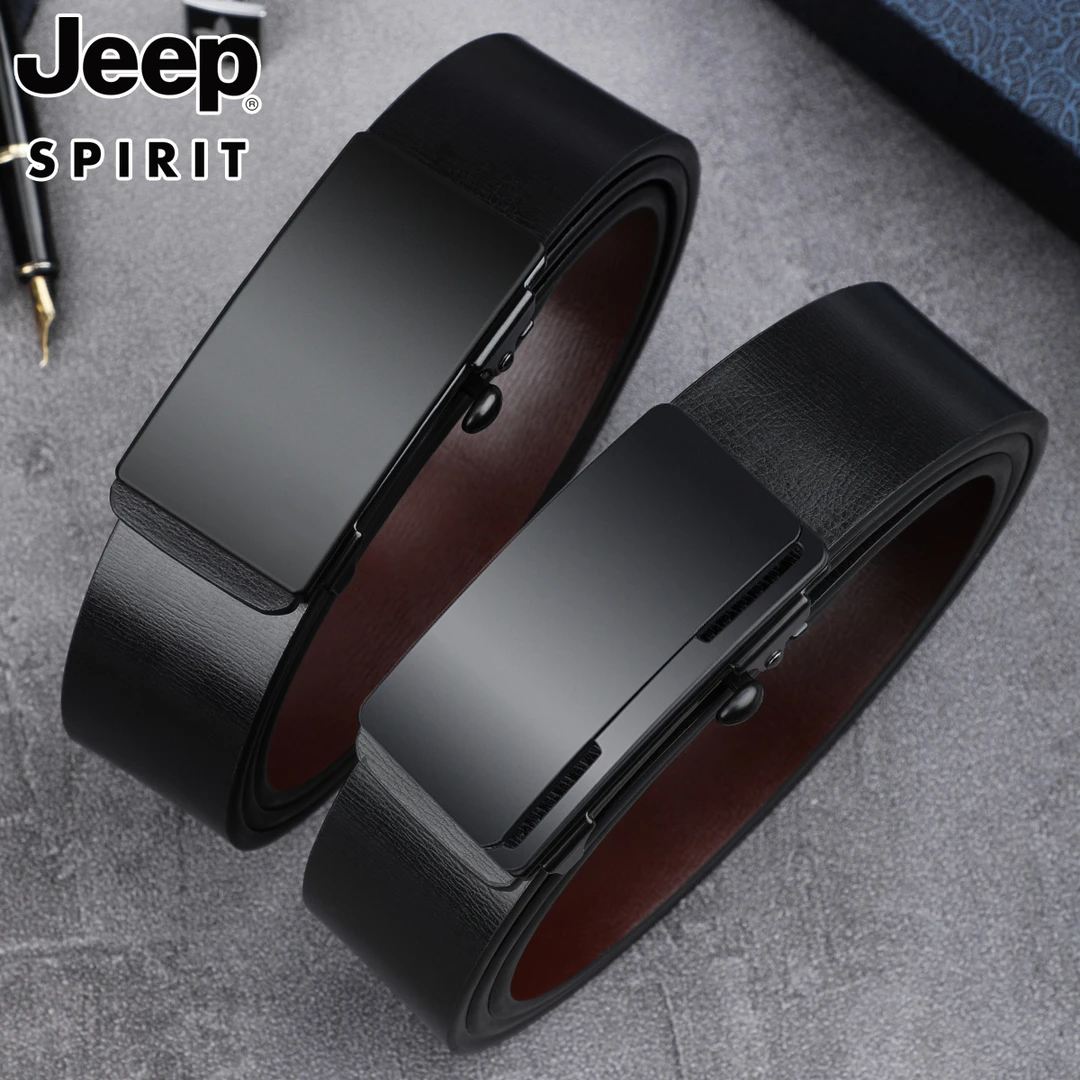 Jeep皮带男士真皮无牙自动扣腰带男青中年百搭商务休闲裤带韩版潮