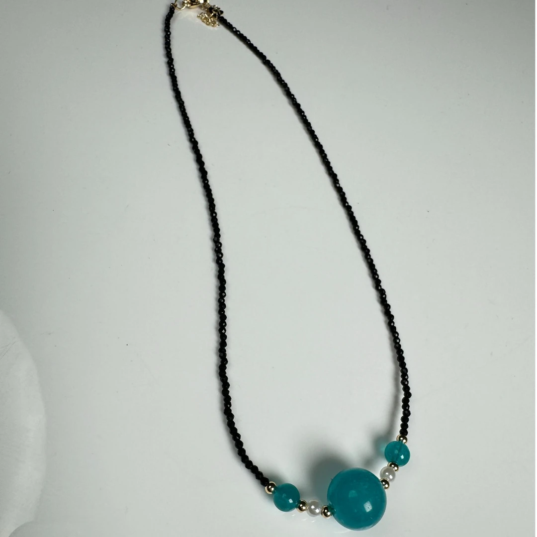 GT0013天河石黑色链条项链（天然珠宝多样性发其一）