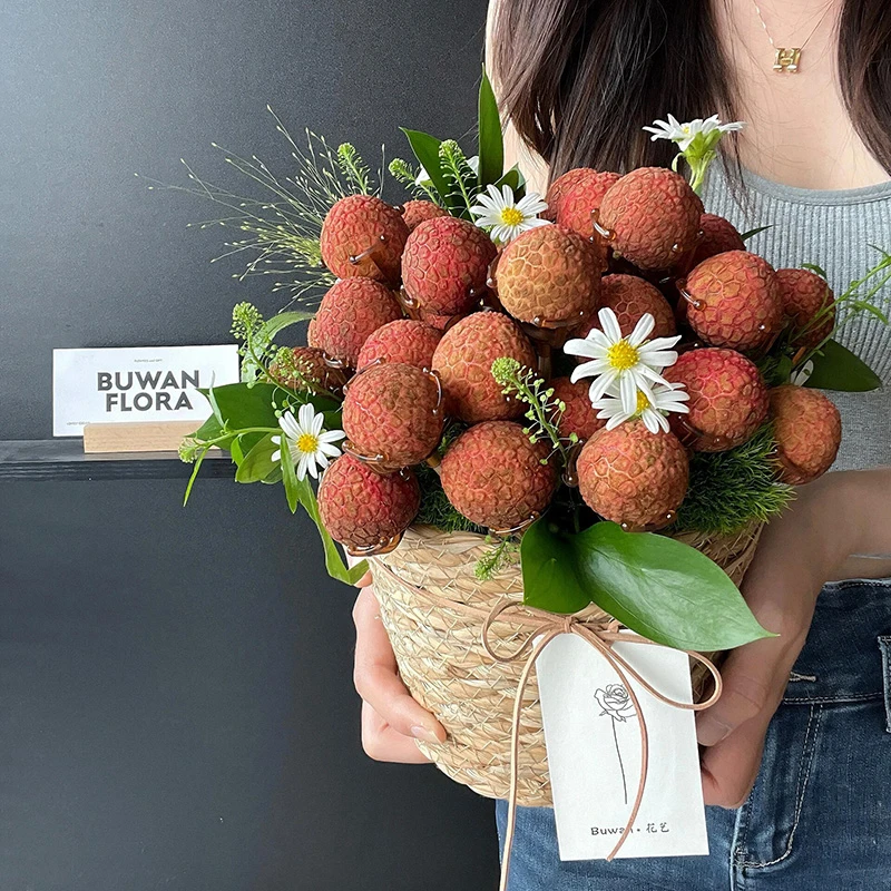 【礼悦】新款荔枝花篮藤编抱抱熊花艺插花篮子竹签花束手工DIY材料