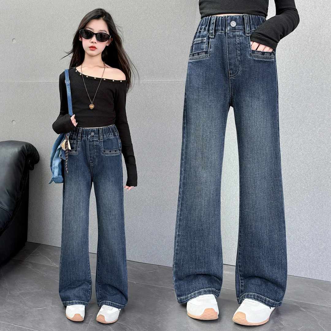 秋季女童窄版直筒裤牛仔裤9-12岁15春秋新款大童女孩时尚长裤外穿