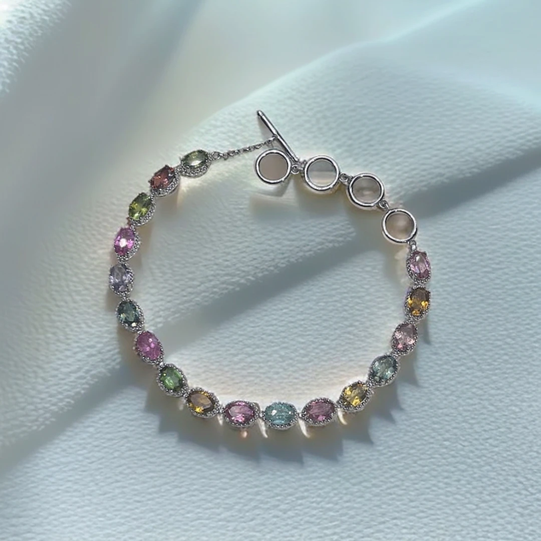 S925银镶天然碧玺多巴胺满镶手链（一物一证、先检后发）