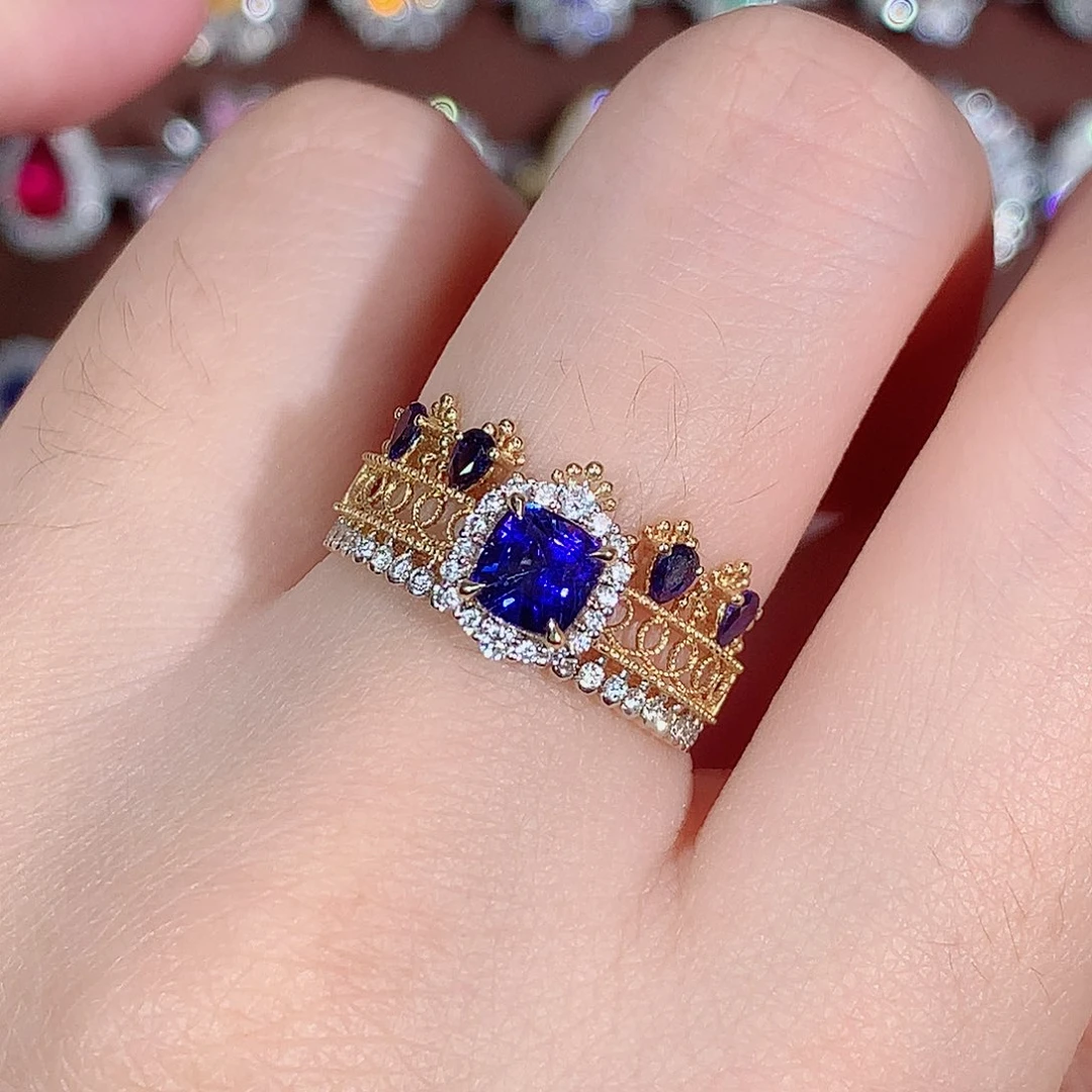 戒指蓝宝石18K金镶嵌0.92ct/天然宝石/七天无理由