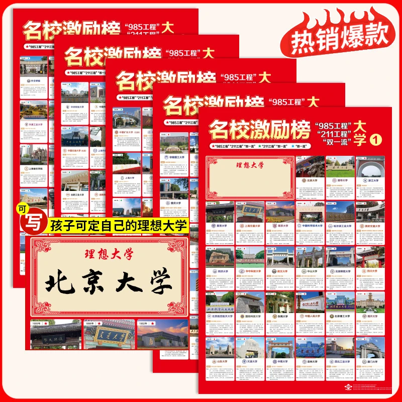 名校激励榜目标墙贴985/211百所大学介绍高中高考目标励志挂图
