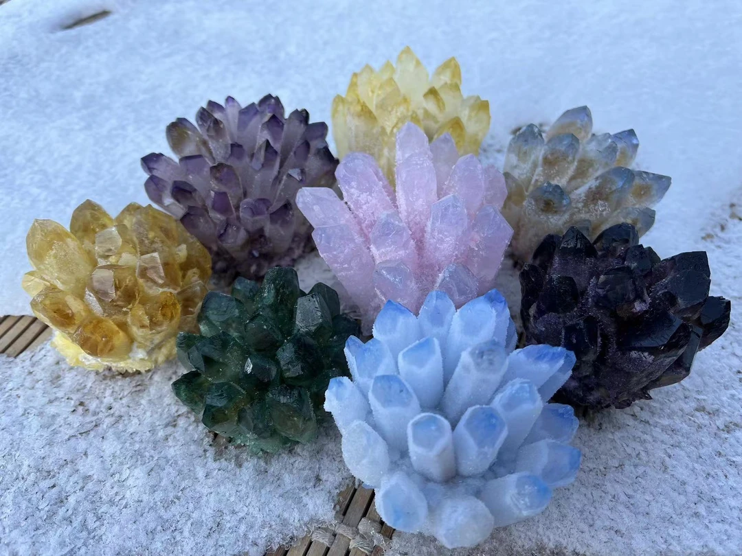 水晶创意陶瓷精美莲花花簇摆件水晶花多色工艺品家居装饰办公礼品