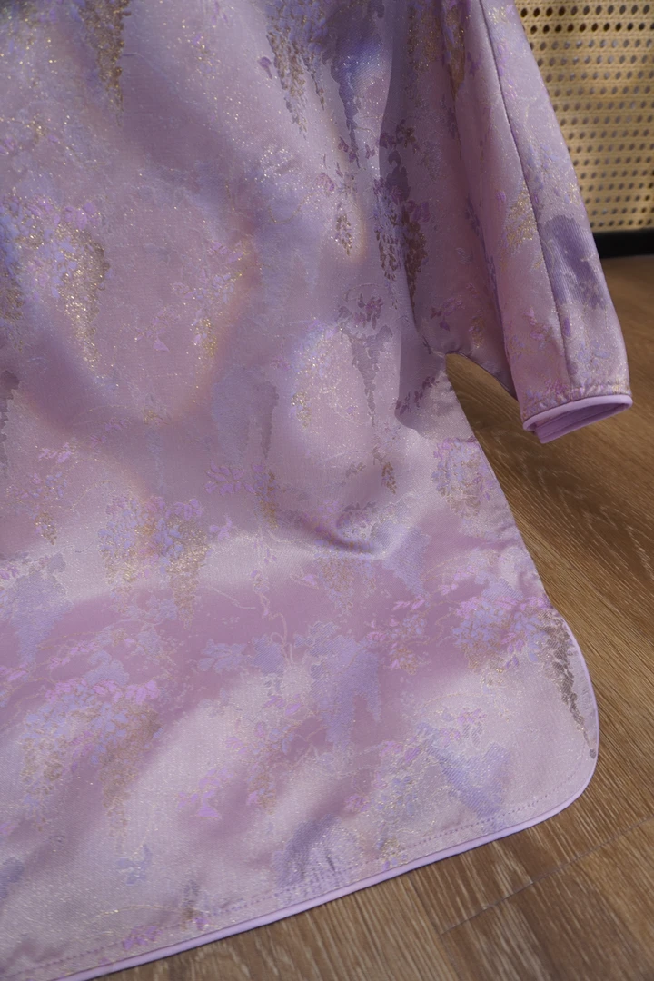 桑蚕丝织金炫彩罗圆领新中式上衣系带夏款毛衫