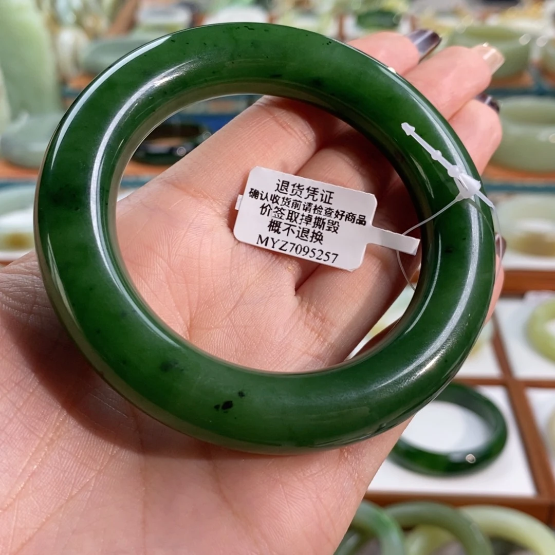 和田玉未镶嵌手镯俄料辣阳绿大胖圆57/58