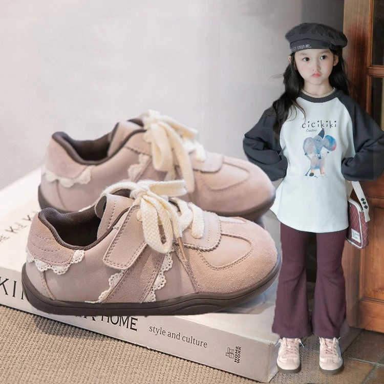 女童运动鞋2025春秋新款小女孩透气皮面德训鞋中大童洋气儿童板鞋