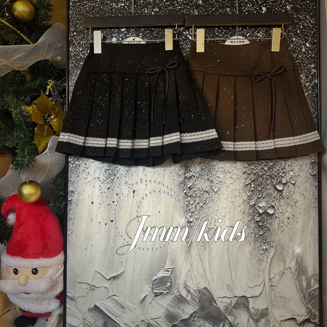 【秋冬款】D052.D053高腰显瘦蝴蝶结百褶短裙女复古A字半身裙