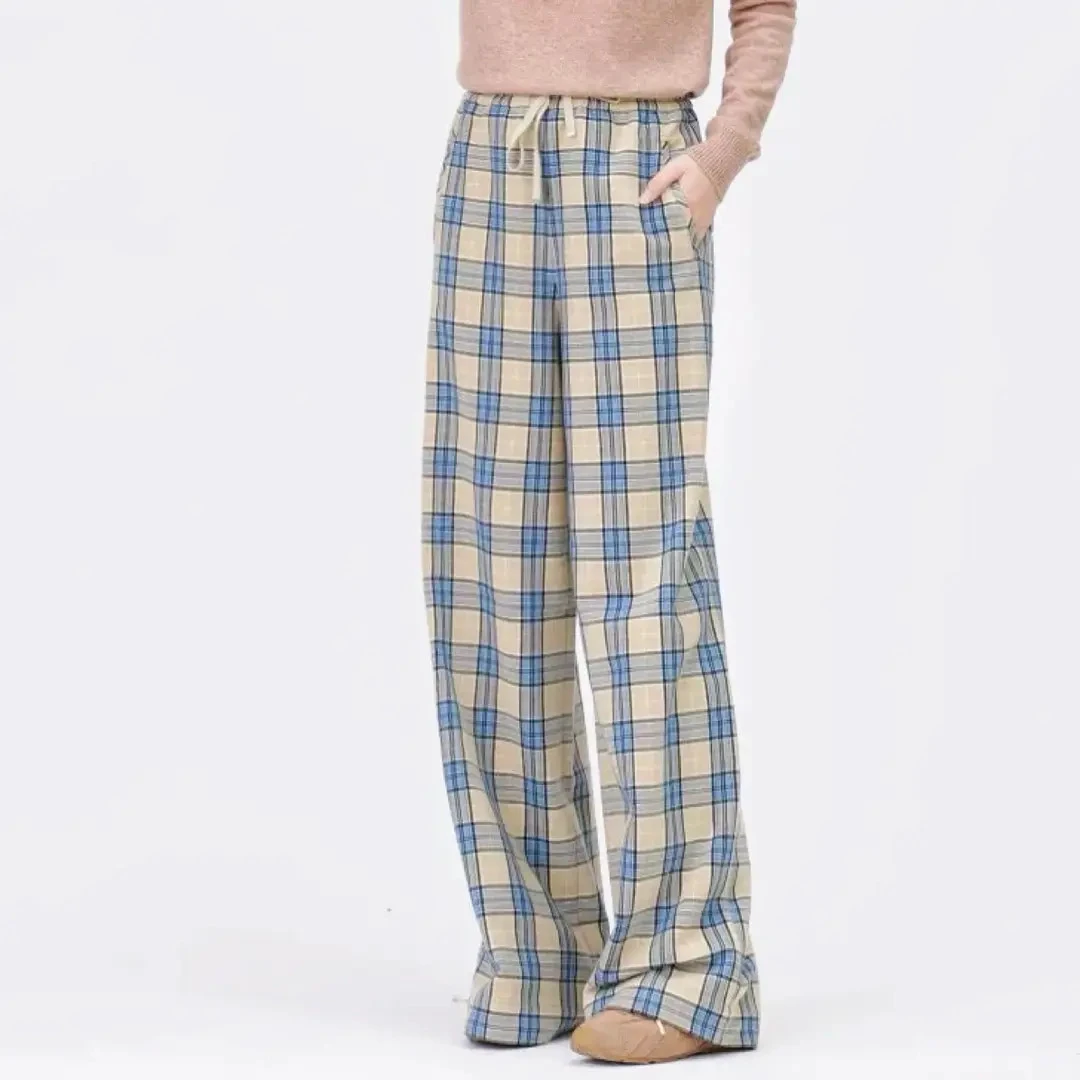 阿玛施【官方正品】25磨毛直筒格子裤休闲裤5100552