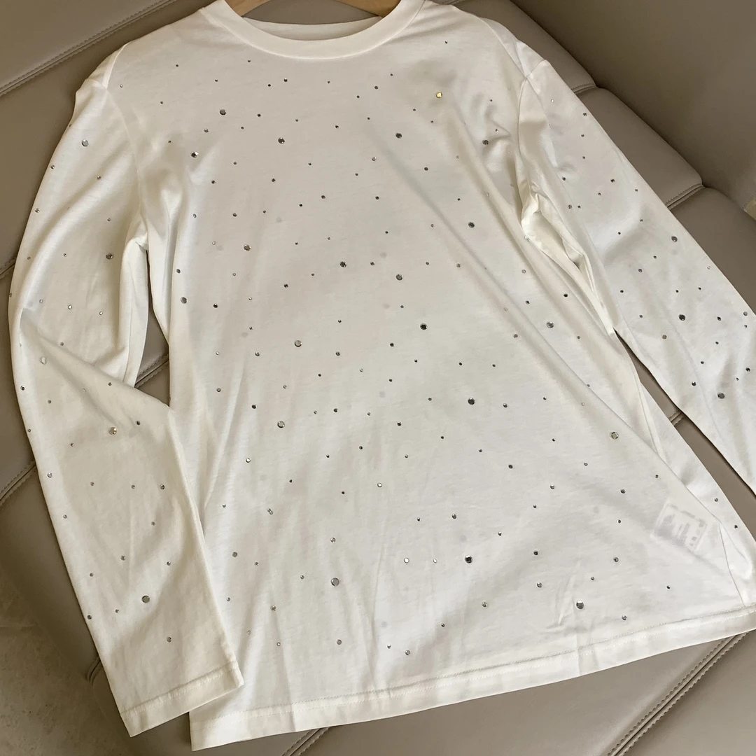 【老板娘私服】满天星烫钻宽松大码微透清凉莱赛尔长袖防晒T恤衫女