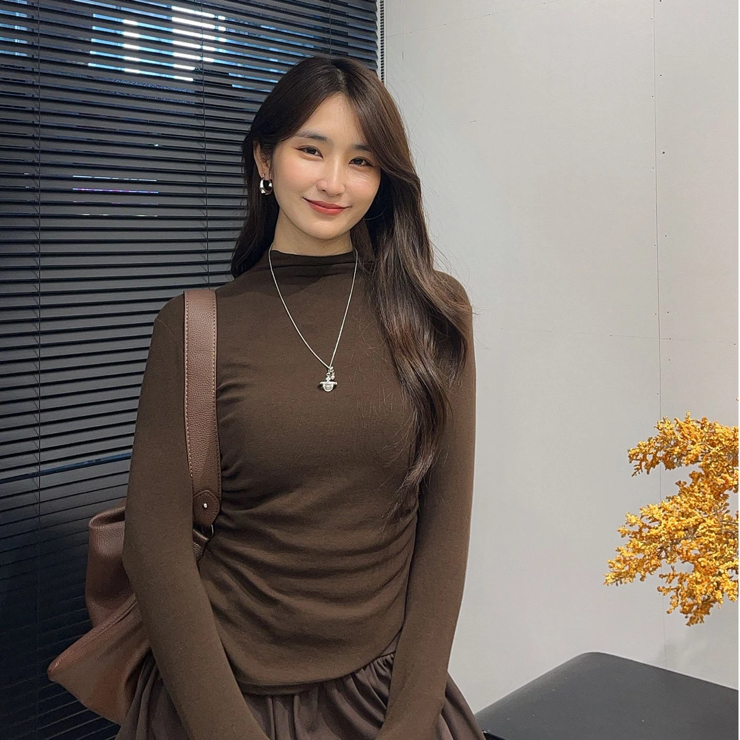 6189半高领内搭长袖t恤女秋显瘦遮肉打底衫上衣