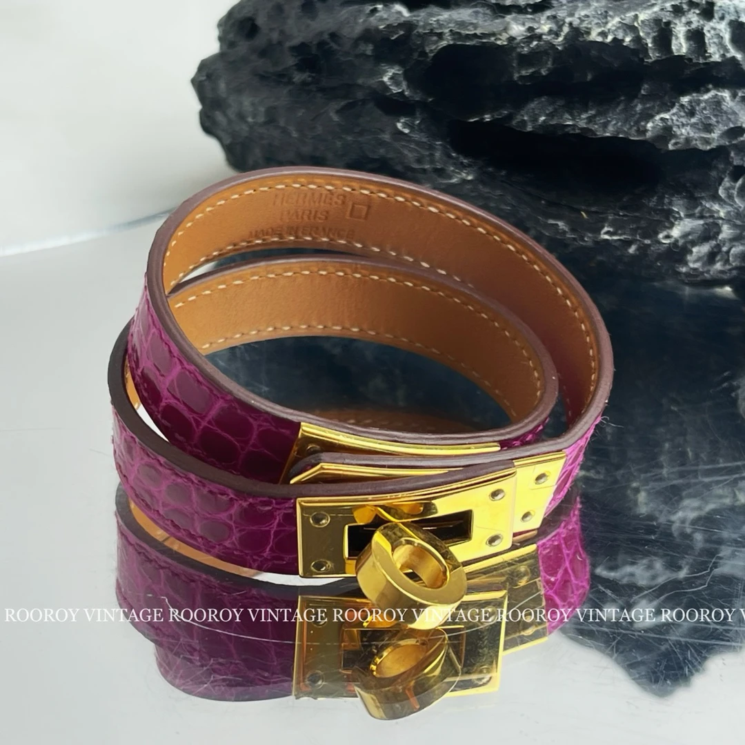 95新 Hermes/爱马仕 玫红色 金扣 Kelly手环 A刻/7812