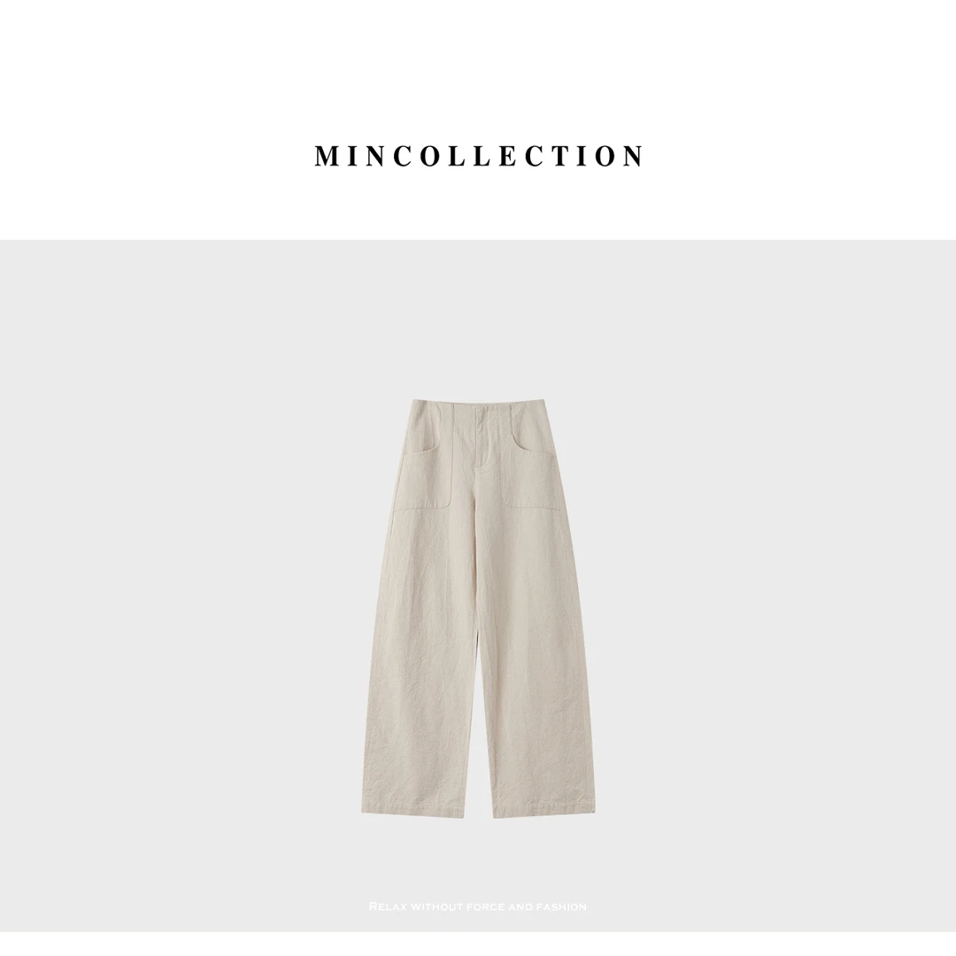 DE Mincollection原麻裤/无腰头棉麻镰刀裤通勤显瘦休闲裤55113